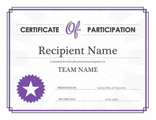 Certificate Of Participation for Best Sample Certificate Of Participation Template