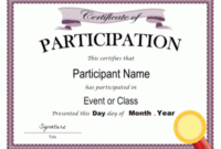 Certificate Of Participation Template | Certificate Of for Certificate Of Participation Word Template