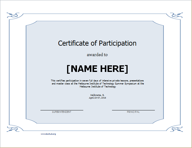 Certificate Of Participation Template For Word | Document Hub inside Certificate Of Participation Template Word