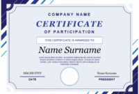 Certificate Of Participation within Unique Certificate Of Participation Template Doc