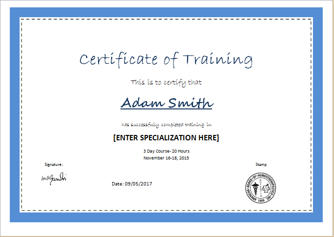 Certificate Of Training Template For Ms Word | Document Hub intended for Fresh Free Certificate Templates For Word 2007