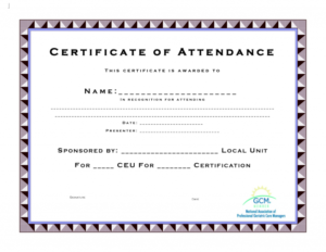 Ceu Certificate Of Completion Template Attendance Templates inside Unique Ceu Certificate Template