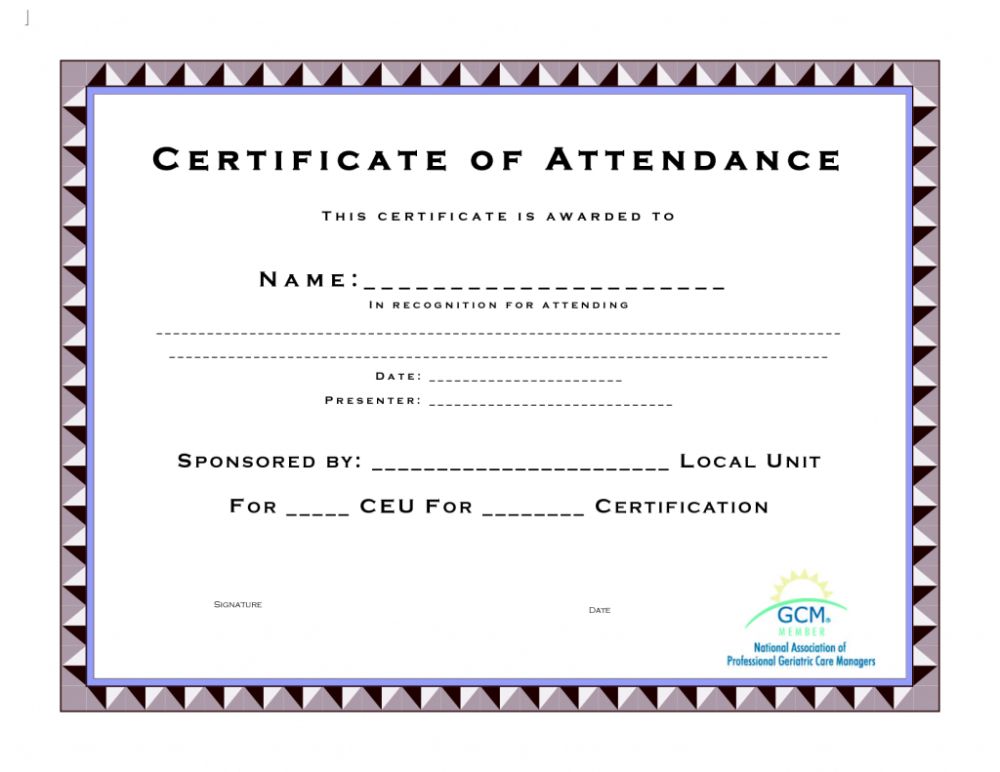 Ceu Certificate Of Completion Template Attendance Templates regarding Fresh Ceu Certificate Template