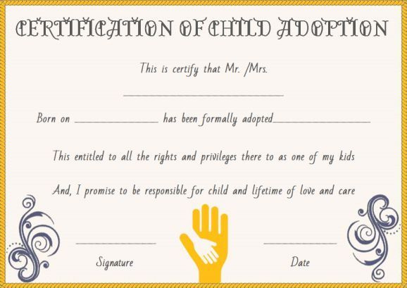 Child Adoption Certificates: 10 Free Printable And for Child Adoption Certificate Template