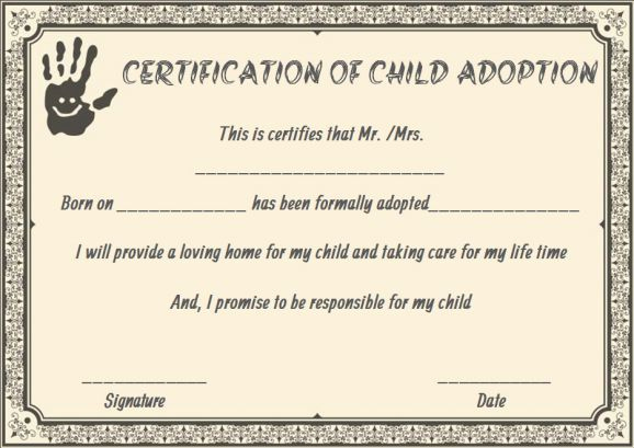 Child Adoption Certificates: 10 Free Printable And pertaining to Fresh Child Adoption Certificate Template Editable