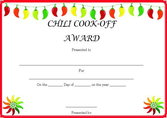 Chili Cook Off Award Certificate Template Winner Certificate for New Cooking Contest Winner Certificate Templates