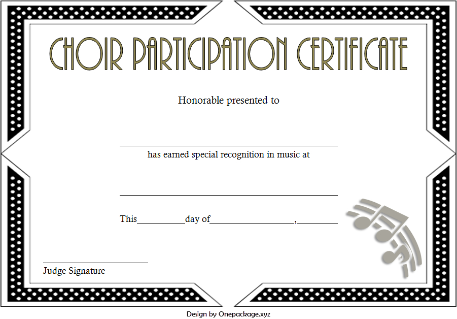 Choir Certificate Of Participation Template Free Printable throughout Free Choir Certificate Templates 2020 Designs