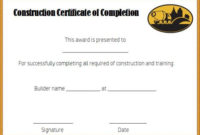 Construction Certificate Of Completion Template Free inside Certificate Of Construction Completion