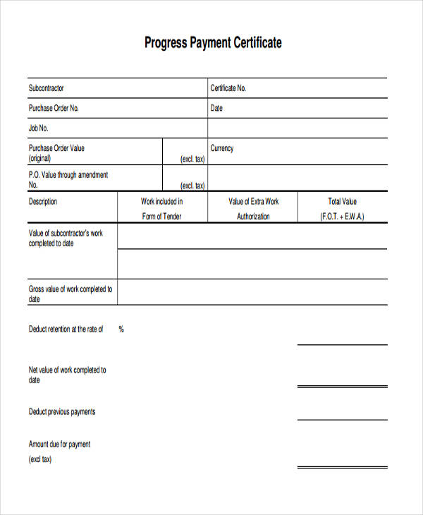 Construction Payment Certificate Template (9) - Templates for Unique Certificate Of Payment Template