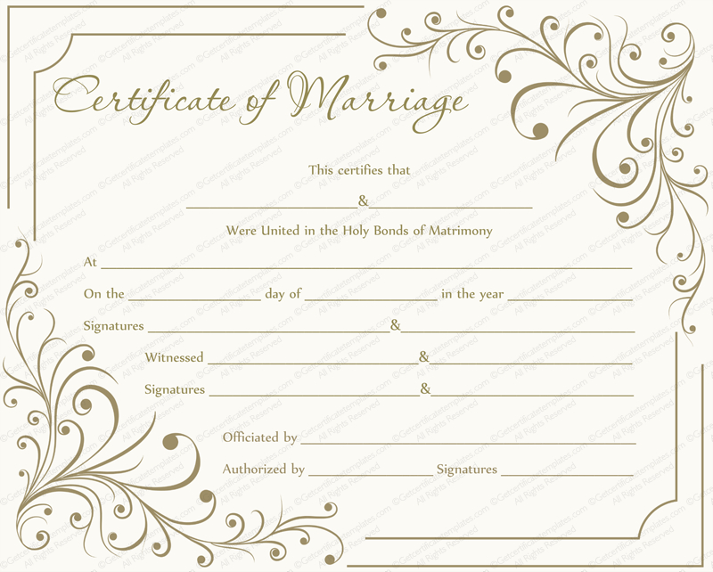 Creamy Gray Marriage Certificate Template - For Word intended for Certificate Of Marriage Template
