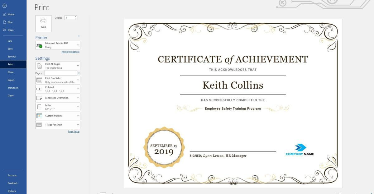 Create A Certificate Of Recognition In Microsoft Word regarding Word 2013 Certificate Template