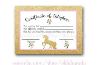 Custom Order Unicorn Adoption Certificatesohtutuparty in Unicorn Adoption Certificate Templates