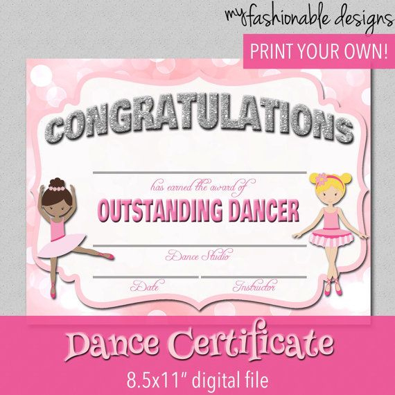 Dance Certificate - Print Your Own - Instant Download intended for Quality Dance Certificate Templates For Word 8 Designs