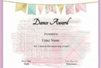 Dance Certificate Template With A Pink Banenr And A Pink with regard to Dance Award Certificate Templates