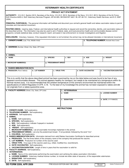 Dd Form 2209 Download Fillable Pdf Or Fill Online Veterinary inside Fresh Rabies Vaccine Certificate Template