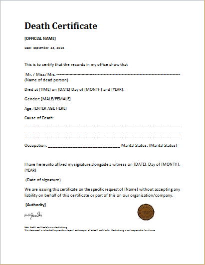 Death Certificate Template For Ms Word | Document Hub in Best Blank Death Certificate Template 7 Documents