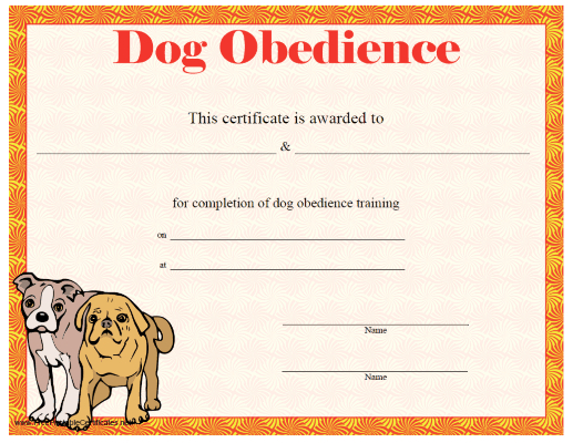 Dog Obedience Certificate Printable Certificate | Dog for Dog Obedience Certificate Template