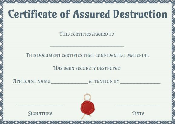 Dvla Certificate Of Destruction Template | Certificate Of pertaining to New Free Certificate Of Destruction Template