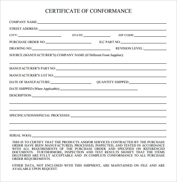 ❤️10+ Free Certificate Of Conformance Sample Template❤️ regarding Certificate Of Conformity Template