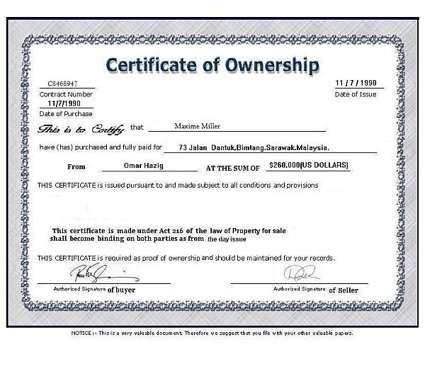 ❤️5+ Free Sample Of Certificate Of Ownership Form Template❤️ with Certificate Of Ownership Template