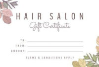 Easy To Edit Hair Salon Gift Certificates. throughout Quality Free Printable Beauty Salon Gift Certificate Templates