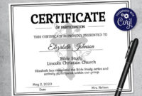 Editable Bible Study Certificate Template – Printable Certificate Template  – Church Certificate Template Personalized Diploma Certificate with regard to Christian Certificate Template