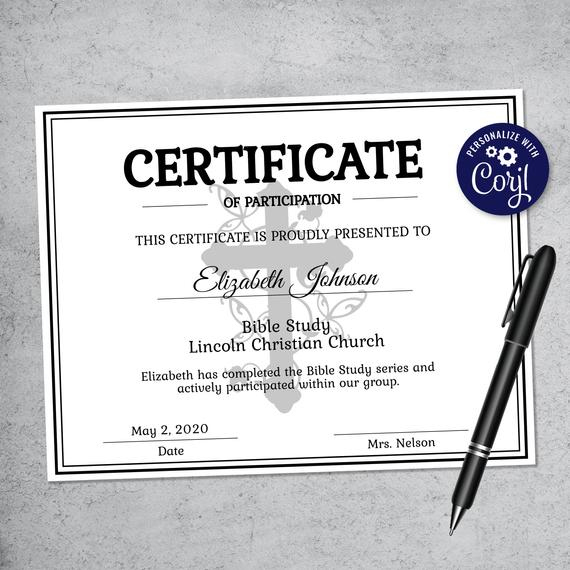 Editable Bible Study Certificate Template - Printable Certificate Template  - Church Certificate Template Personalized Diploma Certificate with regard to Christian Certificate Template