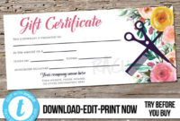 Editable Custom Hair Salon Gift Certificate Template pertaining to Free Printable Hair Salon Gift Certificate Template