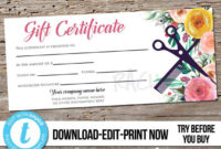 Editable Custom Hair Salon Gift Certificate Template , Printable Hair  Stylist Gift Voucher, Gift Card, Instant Download Templett, Flower for Hair Salon Gift Certificate Templates