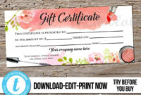 Editable Custom Makeup Gift Certificate, Printable Template with regard to New Mary Kay Gift Certificate Template