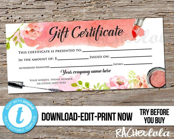 Editable Custom Makeup Gift Certificate, Printable Template with regard to New Mary Kay Gift Certificate Template