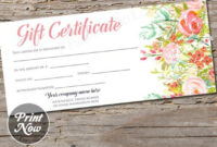 Editable Custom Printable Gift Certificate Template Floral pertaining to Fresh Small Certificate Template