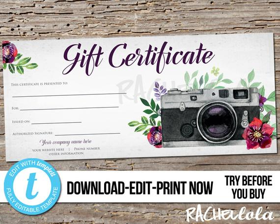 Editable Custom Printable Photography Gift Certificate in Free Photography Gift Certificate Template