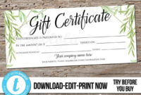 Editable Greenery Printable Gift Certificate Template with regard to Fresh Photography Session Gift Certificate