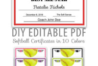 Editable Pdf Sports Team Softball Certificate Award Template In 10 Colors  Letter Size Instant Download for Best Softball Certificate Templates