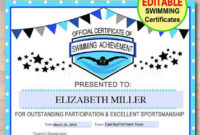 Editable Swim Team Award Certificates Instant Download for Swimming Achievement Certificate Free Printable