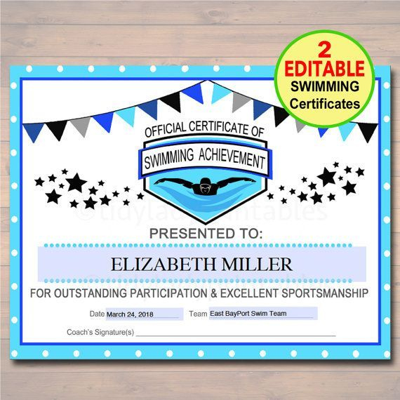 Editable Swim Team Award Certificates Instant Download for Swimming Achievement Certificate Free Printable