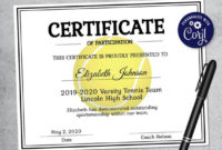 Editable Tennis Certificate Template – Printable Certificate Template –  Tennis Certificate Template Personalized Diploma Certificate inside Quality Tennis Certificate Template