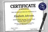 Editable Tennis Certificate Template – Printable Certificate Template –  Tennis Certificate Template Personalized Diploma Certificate pertaining to Best Editable Tennis Certificates