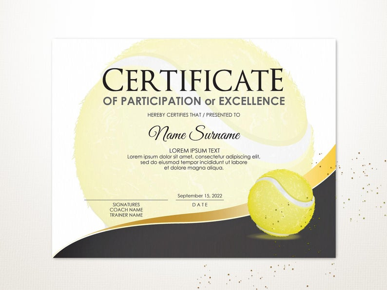 Editable Tennis Certificate Template Sport Certificate Award with regard to Best Editable Tennis Certificates