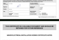 Electrical Certificate – Example Minor Works Certificate regarding Minor Electrical Installation Works Certificate Template