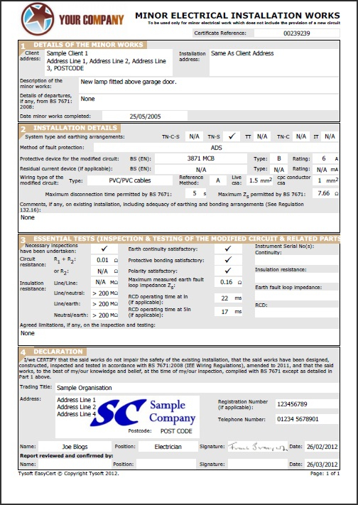 Electrical Minor Works Certificate Template (8) - Templates in Fresh Electrical Minor Works Certificate Template