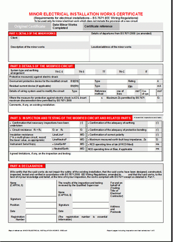 Electrical Minor Works Certificate Template | Certificate pertaining to Best Electrical Installation Test Certificate Template