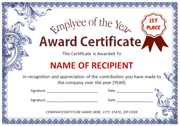 Employee Award Certificate Template | Office Templates Online with Fresh Employee Of The Year Certificate Template Free