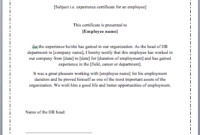 Employee Experience Certificate Template – Word Templates throughout Template Of Experience Certificate