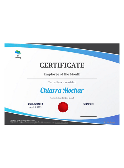 Employee Of The Month Certificate Template - Pdf Templates with Manager Of The Month Certificate Template