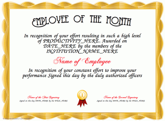 Employee Of The Month | Gift Certificate Template Word throughout Employee Of The Month Certificate Template With Picture