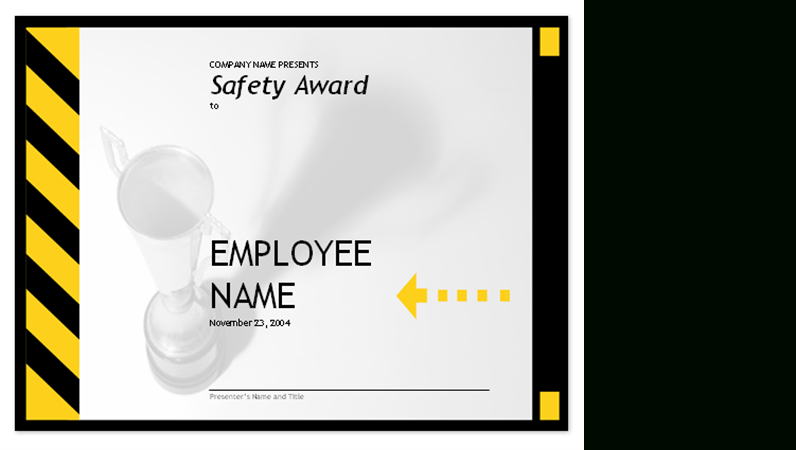 Employee Safety Award with regard to Safety Recognition Certificate Template