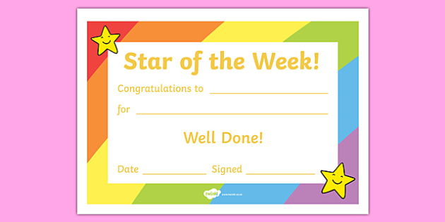 👉 Star Of The Week Certificate | Teaching Resources for New Star Of The Week Certificate Template