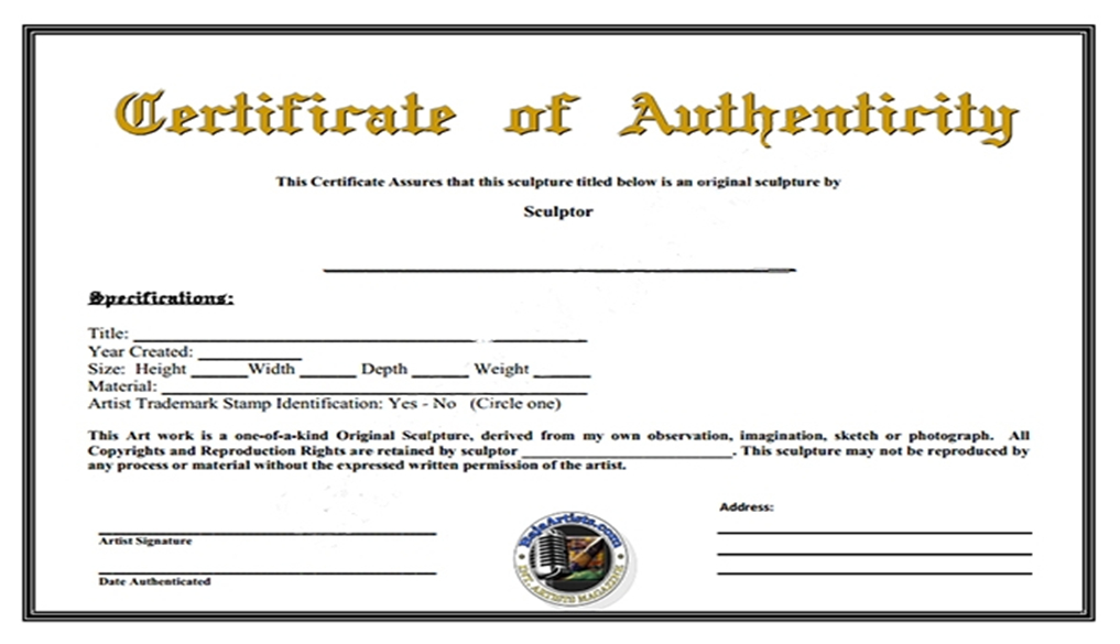 🥰Certificate Of Authenticity Template Sample &amp;amp; Example🥰 throughout Fresh Certificate Of Authenticity Template